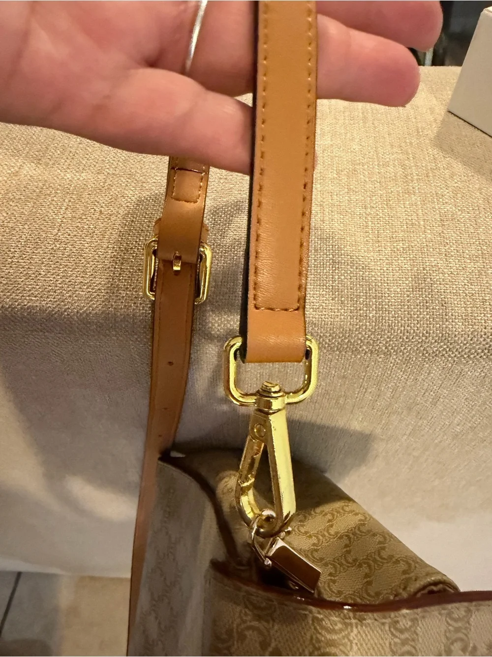 Celine Beige Monogram Triomphe Top-Handle Crossbody